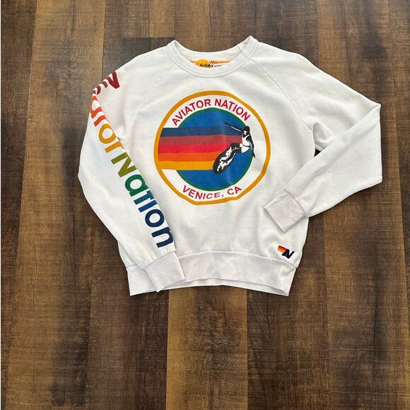 Aviator Nation Venice CA Rainbow Logo Crewneck Sweatshirt White Size XS - Picture 1 of 8
